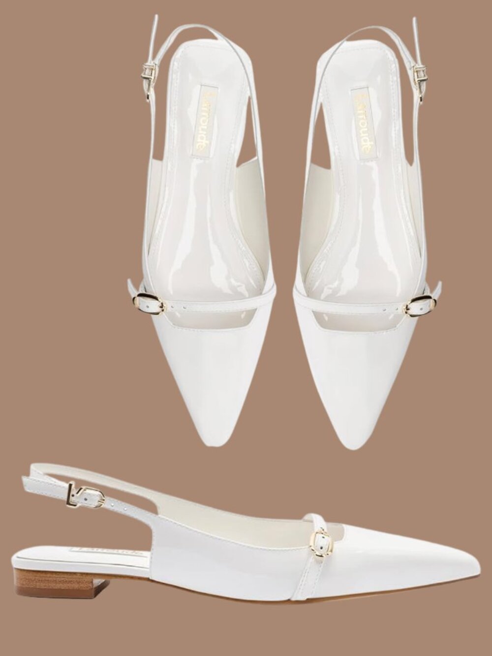 Larroudé Ines Buckled Slingback Flats White Patent Leather